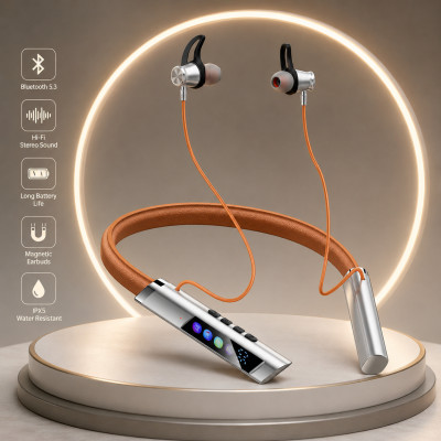 RS-7 Premium Neckband – 5 Voice Change, Magnetic On/Off & Digital Display