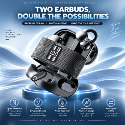 B63 2in1 Premium Headset একটি চার্জিং কেসেই পাচ্ছেন ২ জোড়া (৪টি) Wireless Earbuds